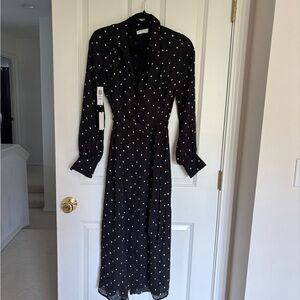 Babaton Black and White Long Sleeve Sundress with Notched Collar